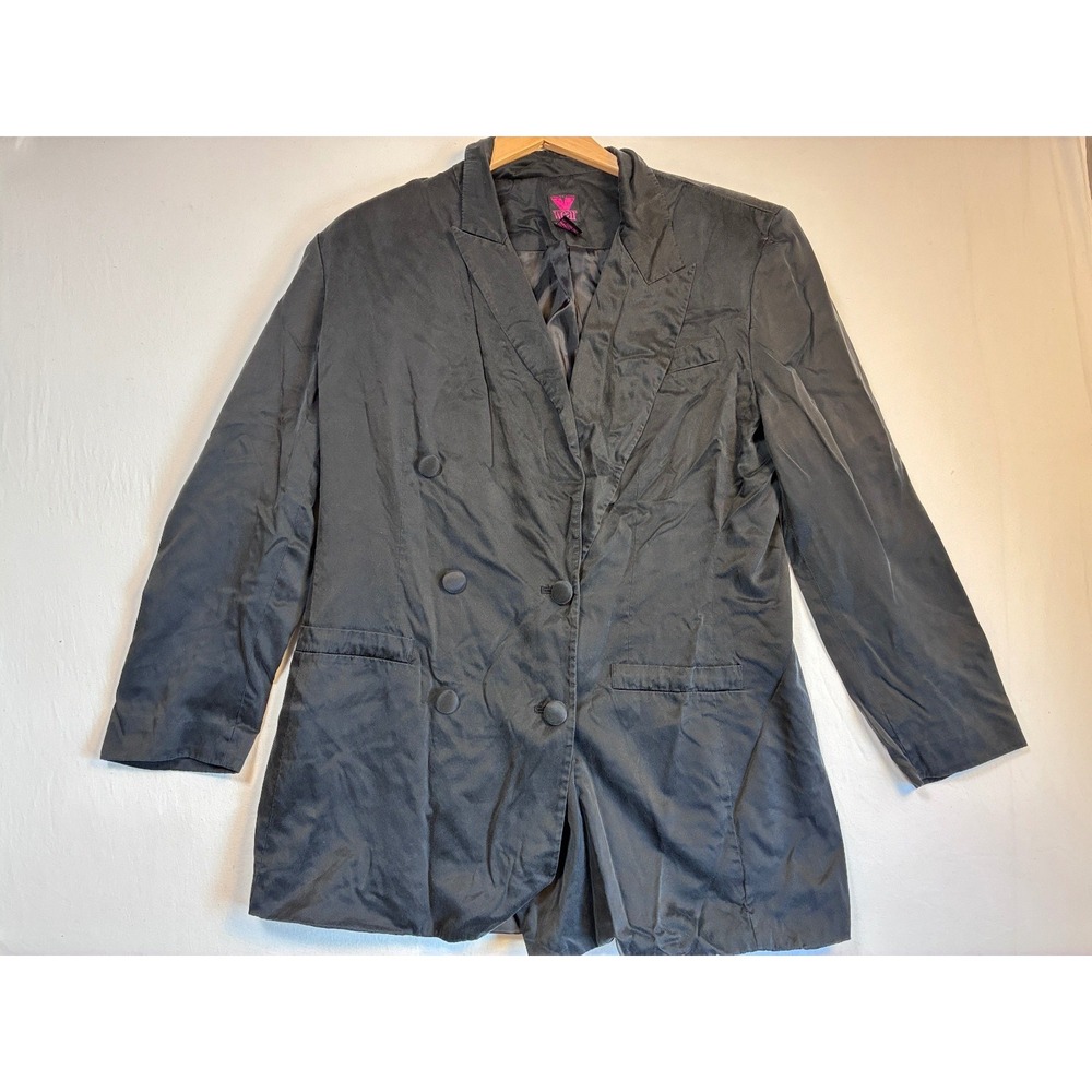 V Wear Women Silk Blazer Charcoal Gray Notched Lapel Double Breasted XL